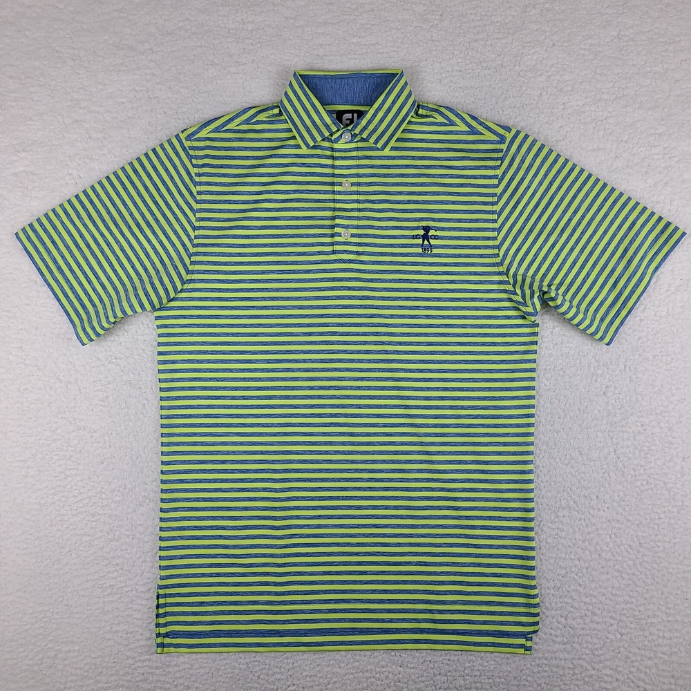 Foot Joy Polo Shirt Mens Small Blue Yellow Performance FJ Golf Short Sleeve‎